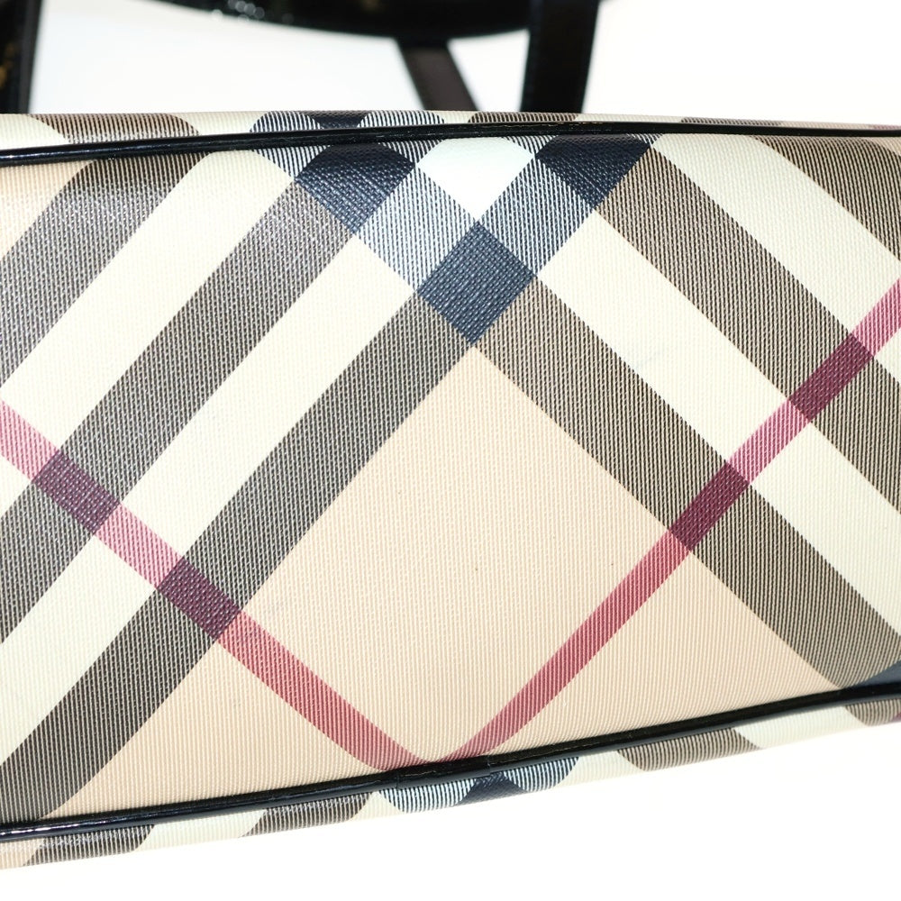 BURBERRY(バーバリー) ノバチェック トートバッグ ハンドバッグ ベージュ×ブラック PVC ブラック金具