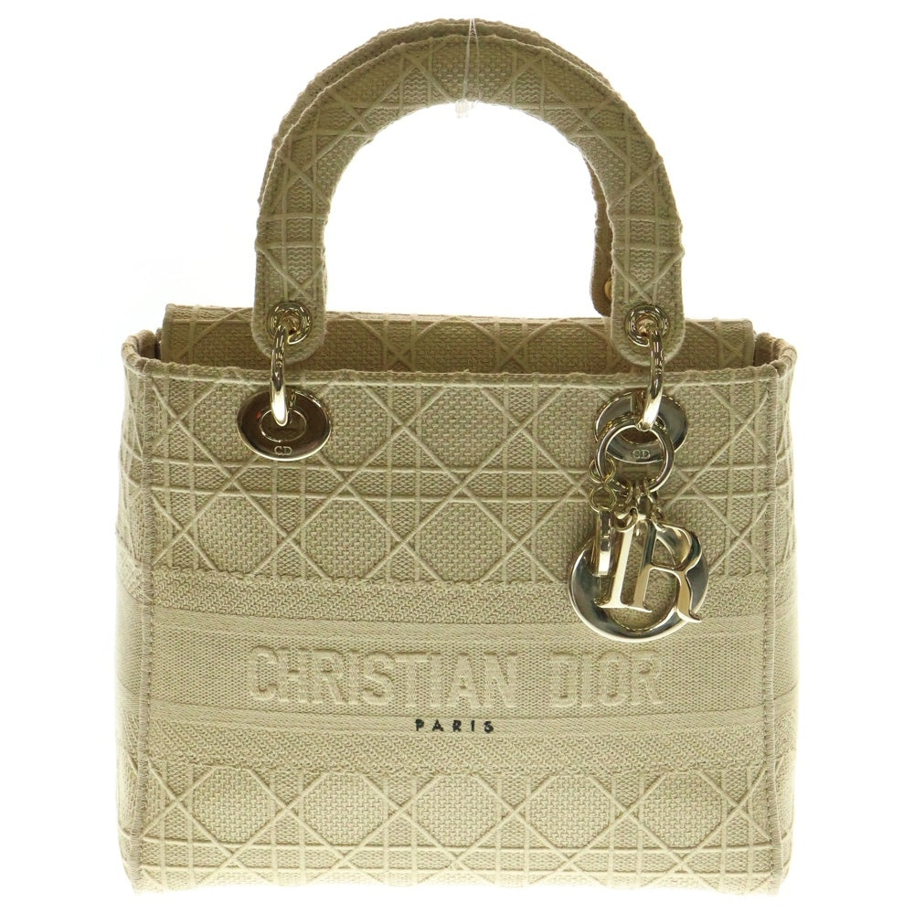 Christian Dior(クリスチャンディオール) LADY D-LITE レディディライト ミディアム カナージュ 2WAY エンブロイダリーチャーム付ショルダーバッグ ハンドバッグ ベージュ レディース M0565OREY