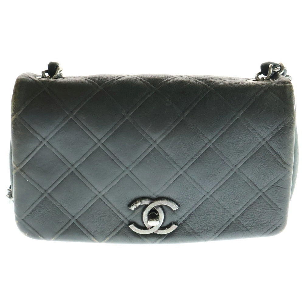 CHANEL(シャネル) マトラッセ クラシック フラップ ココマーク ターンロック カーフスキン レザー チェーンショルダーバッグ シルバー金具 グレー 18番台