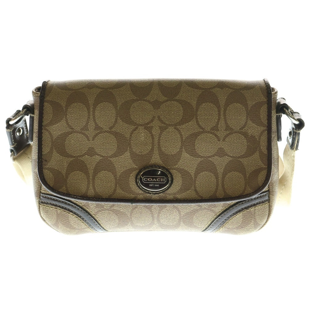 COACH(コーチ) ショルダーバッグ ショルダーポシェット ミニバッグ ブラウン×ベージュ レザー×PVC シルバー金具