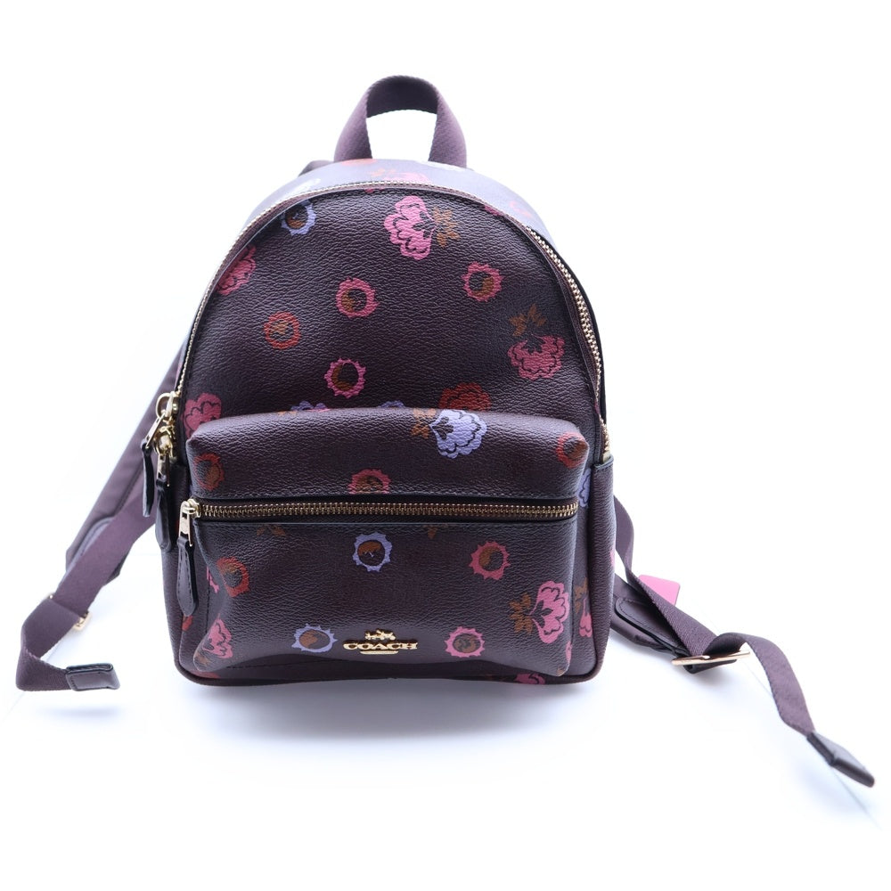 COACH(コーチ) ロゴ フラワープリント レザーバックパック リュック ブラウン レディース