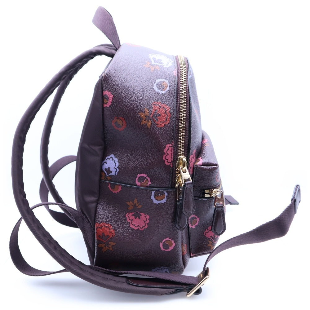 COACH(コーチ) ロゴ フラワープリント レザーバックパック リュック ブラウン レディース