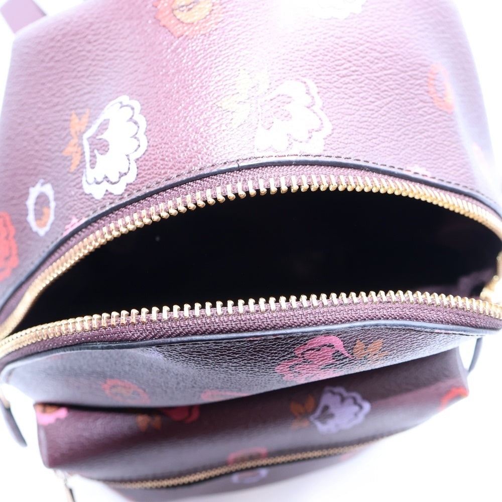 COACH(コーチ) ロゴ フラワープリント レザーバックパック リュック ブラウン レディース