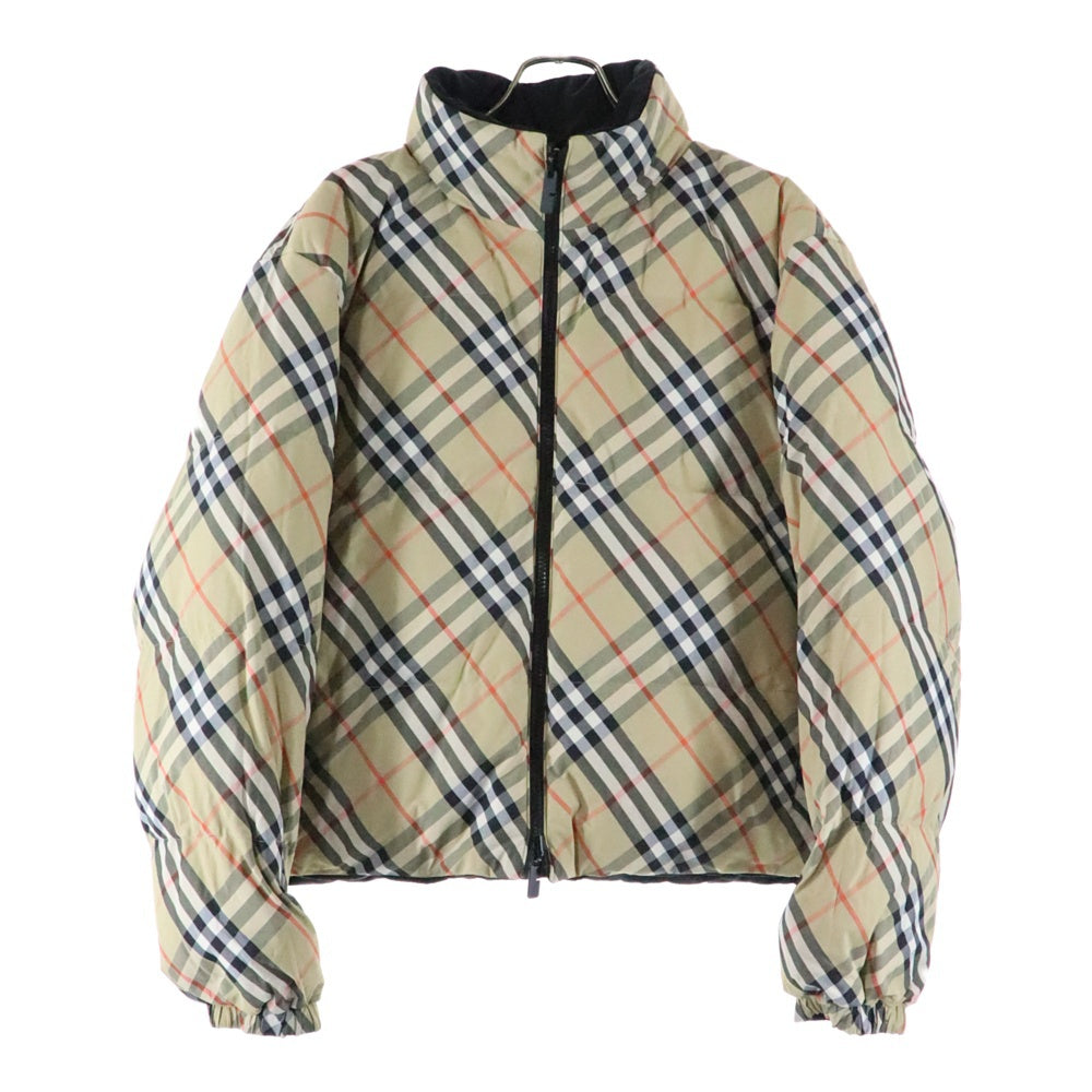 BURBERRY(バーバリー) 24AW リバーシブル ノバチェック総柄 ロゴ刺繍 ジップアップ ダウンジャケット ブラック/ベージュ 8096129