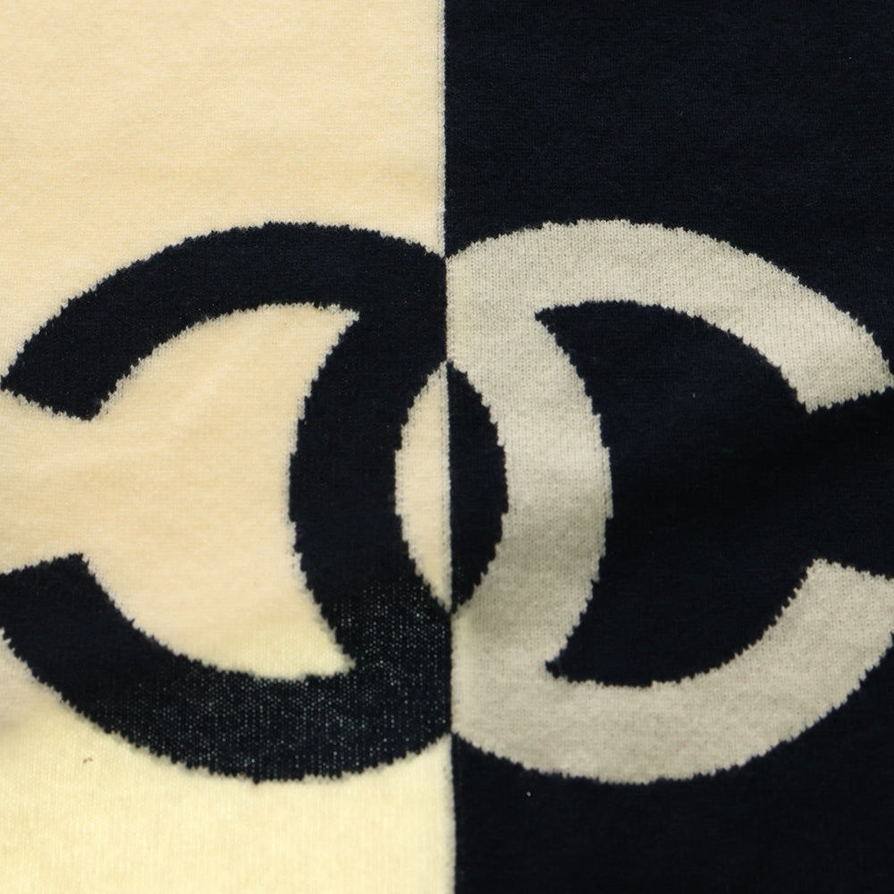 CHANEL(シャネル) ココマーク バイカラーカシミヤ マフラー ネイビー×ホワイト