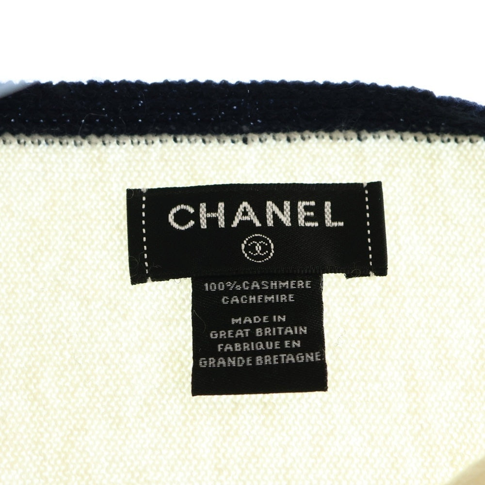 CHANEL(シャネル) ココマーク バイカラーカシミヤ マフラー ネイビー×ホワイト