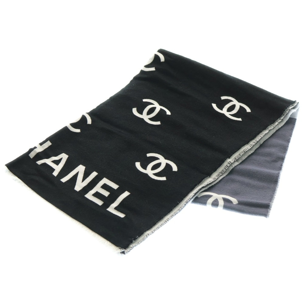 CHANEL(シャネル) ココマーク リバーシブル マフラー ストール ブラック×グレー