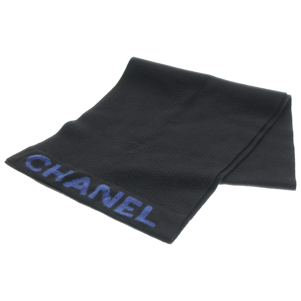 CHANEL(シャネル) ロゴ カシミヤ マフラー ブラック×ブルー