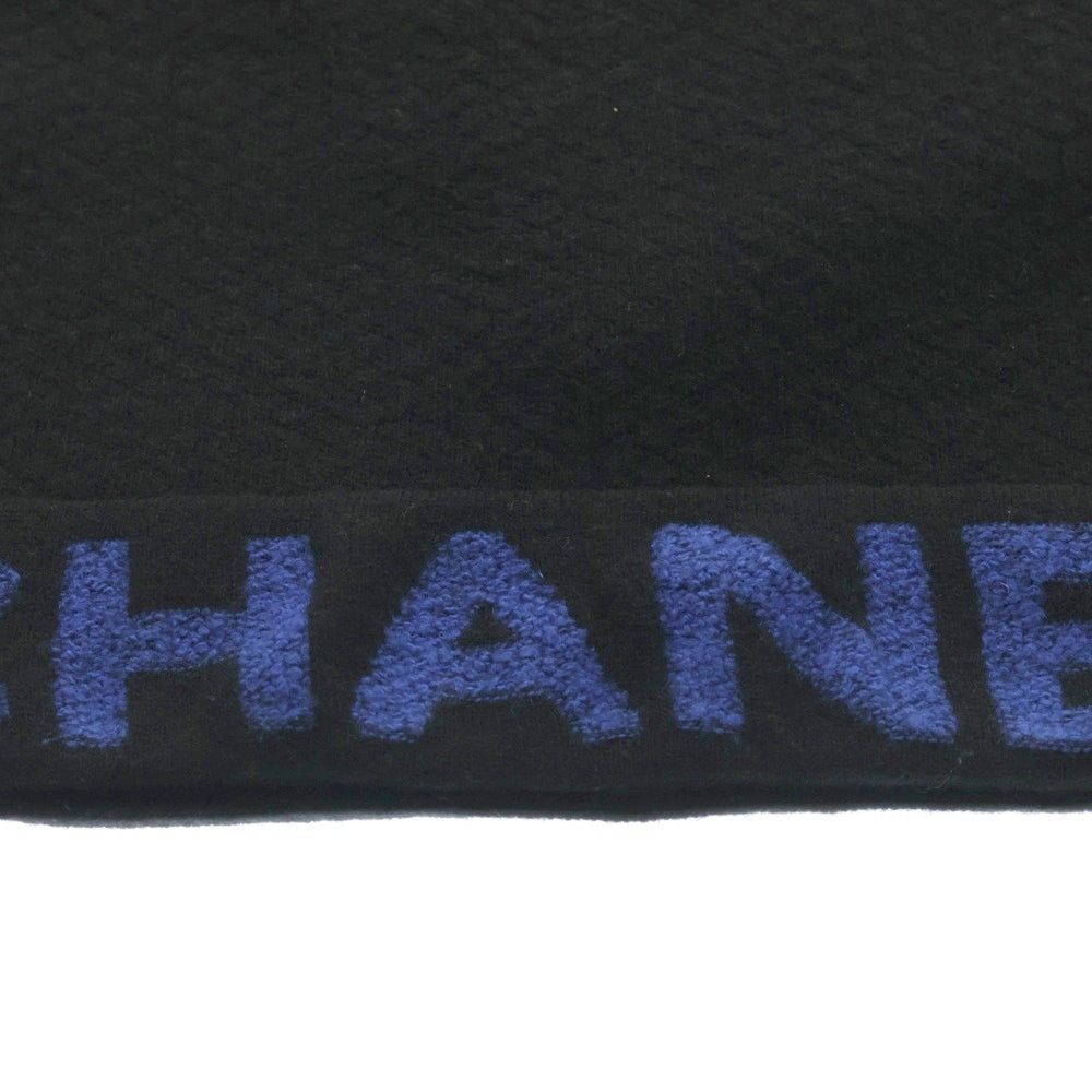 CHANEL(シャネル) ロゴ カシミヤ マフラー ブラック×ブルー