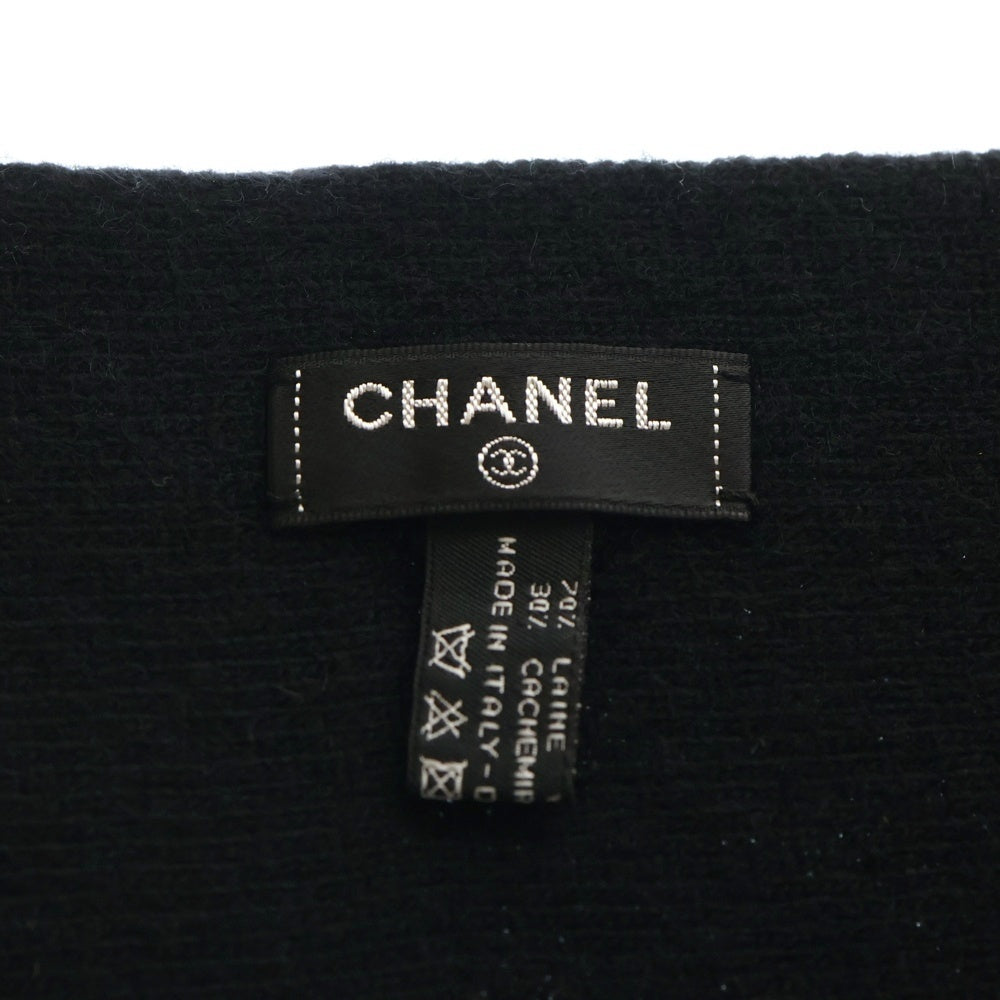 CHANEL(シャネル) ロゴ カシミヤ マフラー ブラック×ブルー