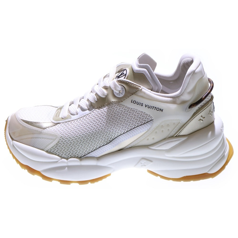 LOUIS VUITTON(ルイヴィトン) ラン55 モノグラム ラバーロゴ メタリックレザー メッシュ レースアップ ローカットシューズ スニーカー ホワイト/ゴールド 1AAP68