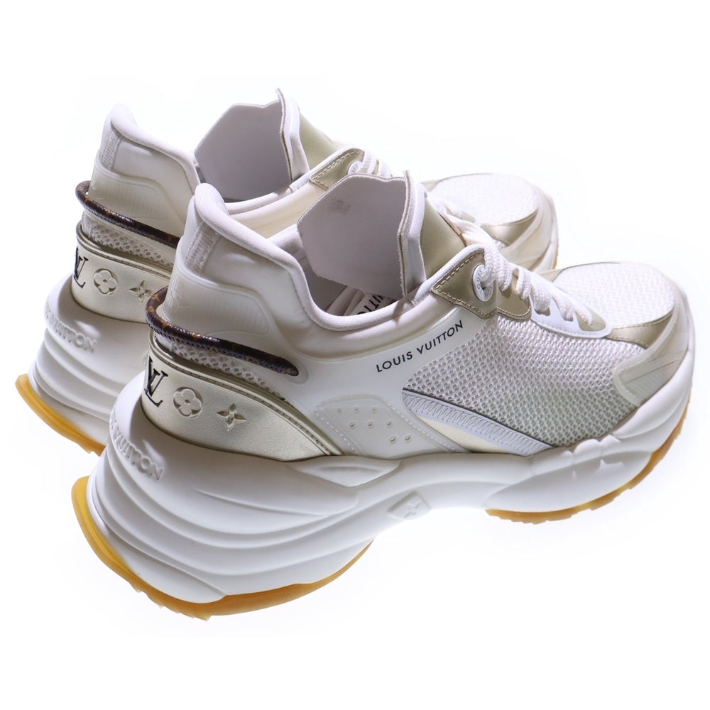 LOUIS VUITTON(ルイヴィトン) ラン55 モノグラム ラバーロゴ メタリックレザー メッシュ レースアップ ローカットシューズ スニーカー ホワイト/ゴールド 1AAP68