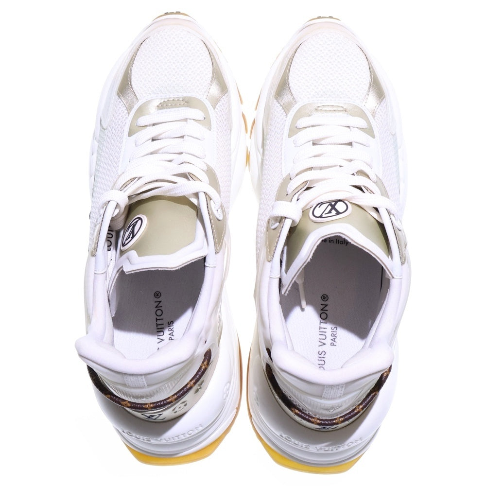 LOUIS VUITTON(ルイヴィトン) ラン55 モノグラム ラバーロゴ メタリックレザー メッシュ レースアップ ローカットシューズ スニーカー ホワイト/ゴールド 1AAP68