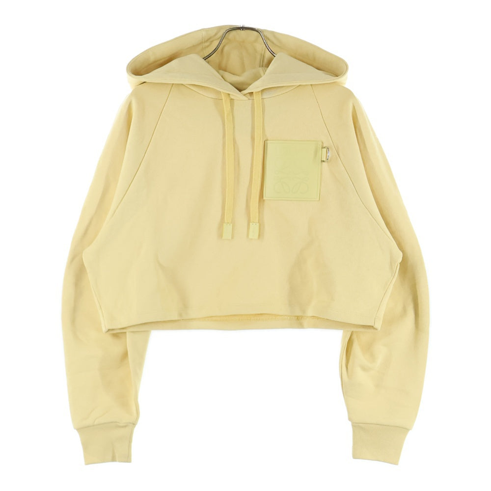 LOEWE(ロエベ) アナグラムロゴ レザーパッチ クロップド ショート丈 プルオーバースウェットパーカー フーディー イエロー レディース S359Y25X41