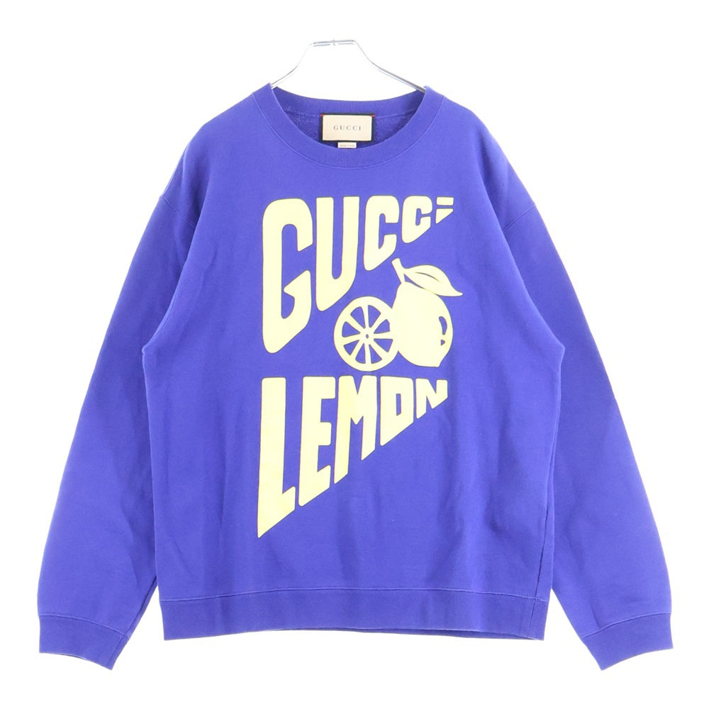 GUCCI(グッチ) 22SS GUCCI LEMON グッチレモン ロゴプリント クルーネック プルオーバースウェットトレーナー ネイビー/イエロー 681217
