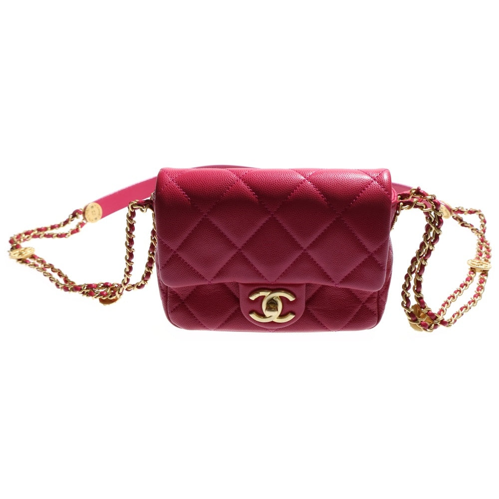 CHANEL(シャネル) ミニマトラッセ16 Sフラップ Sチェーンショルダーバッグ ミニバッグ キャビアスキン ピンク ゴールド金具