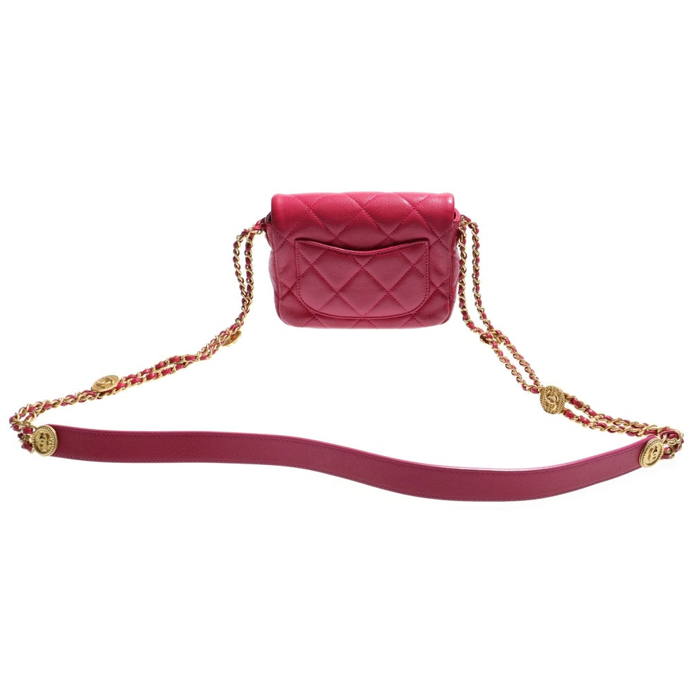 CHANEL(シャネル) ミニマトラッセ16 Sフラップ Sチェーンショルダーバッグ ミニバッグ キャビアスキン ピンク ゴールド金具