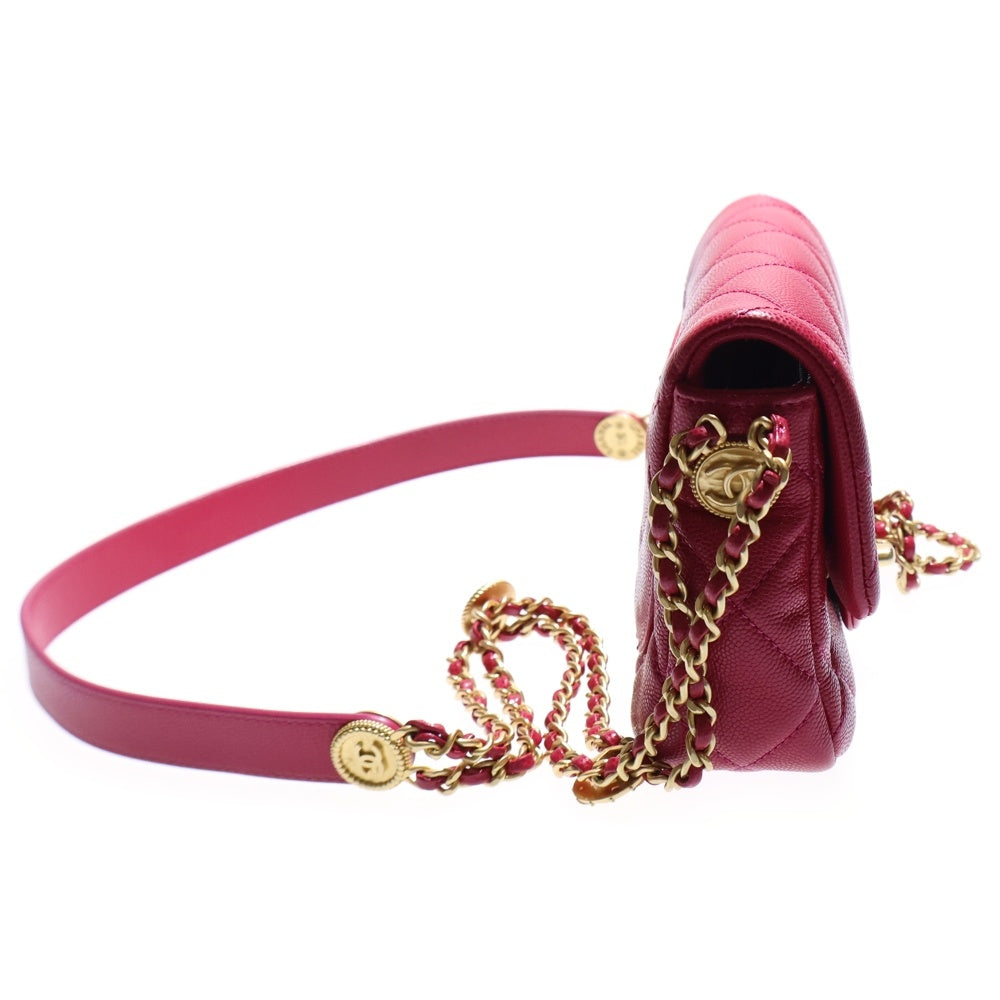 CHANEL(シャネル) ミニマトラッセ16 Sフラップ Sチェーンショルダーバッグ ミニバッグ キャビアスキン ピンク ゴールド金具