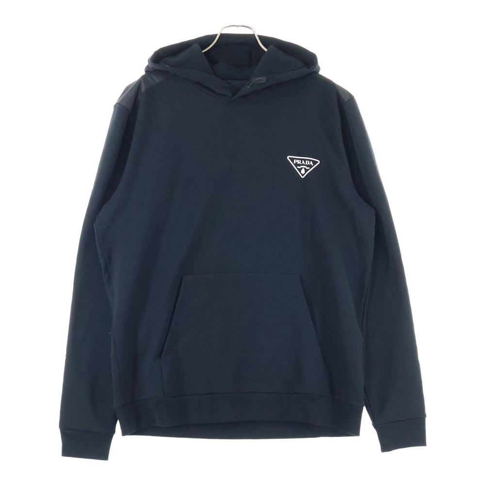 PRADA(プラダ) 25SS ナイロン切り替え トライアングルロゴ ラバープリント プルオーバースウェットパーカー フーディー ブラック UJL20A