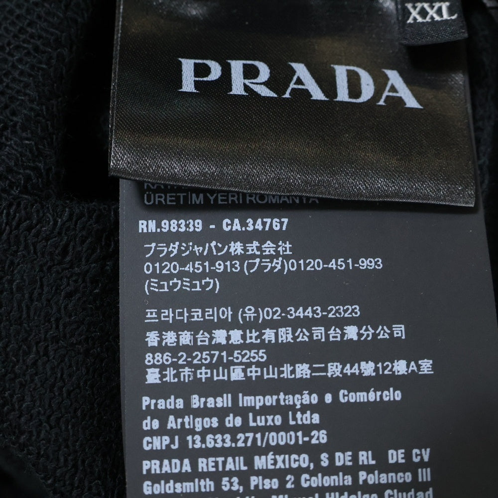 PRADA(プラダ) 25SS ナイロン切り替え トライアングルロゴ ラバープリント プルオーバースウェットパーカー フーディー ブラック UJL20A
