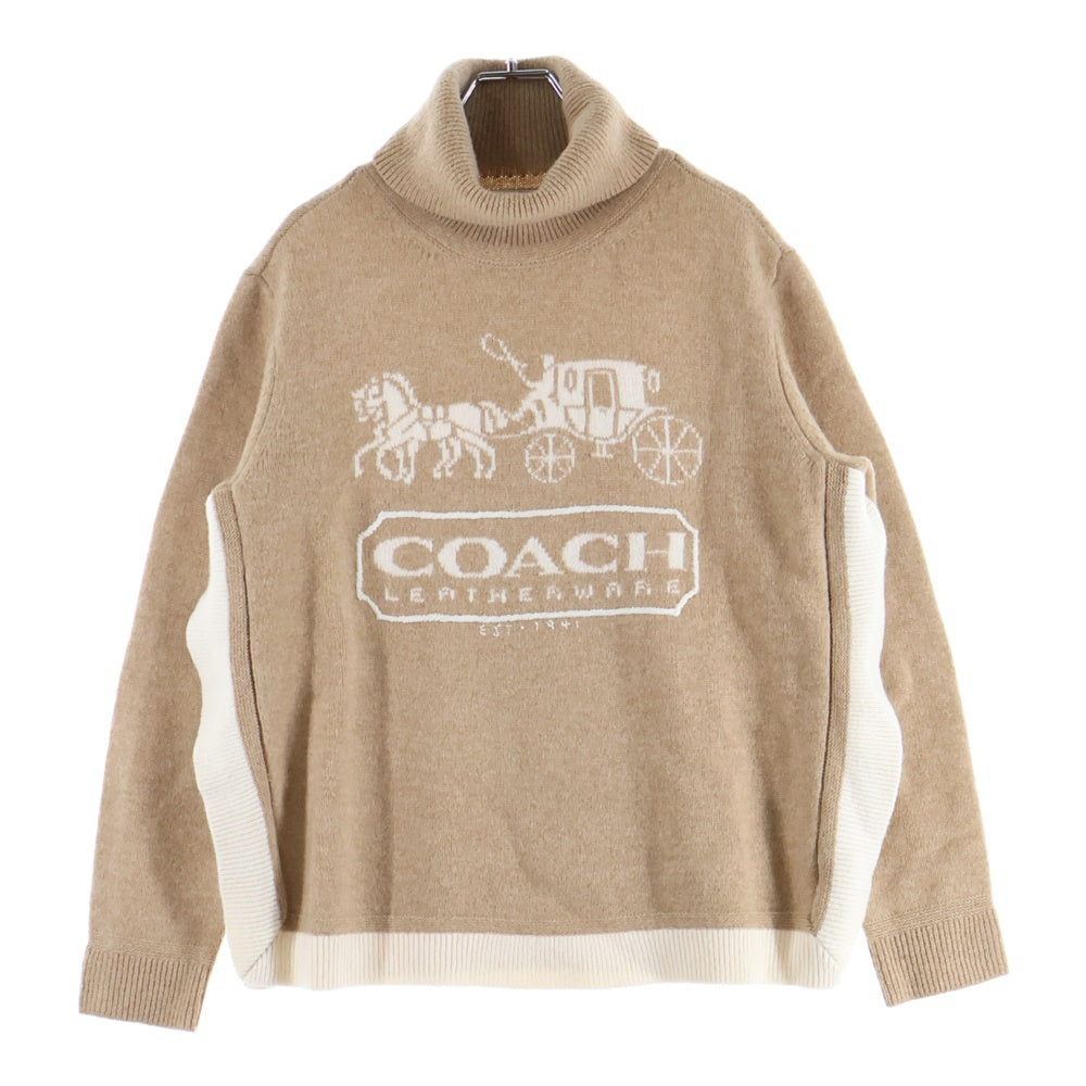 COACH(コーチ) ロゴハイネックニット アイボリー×ブラウン