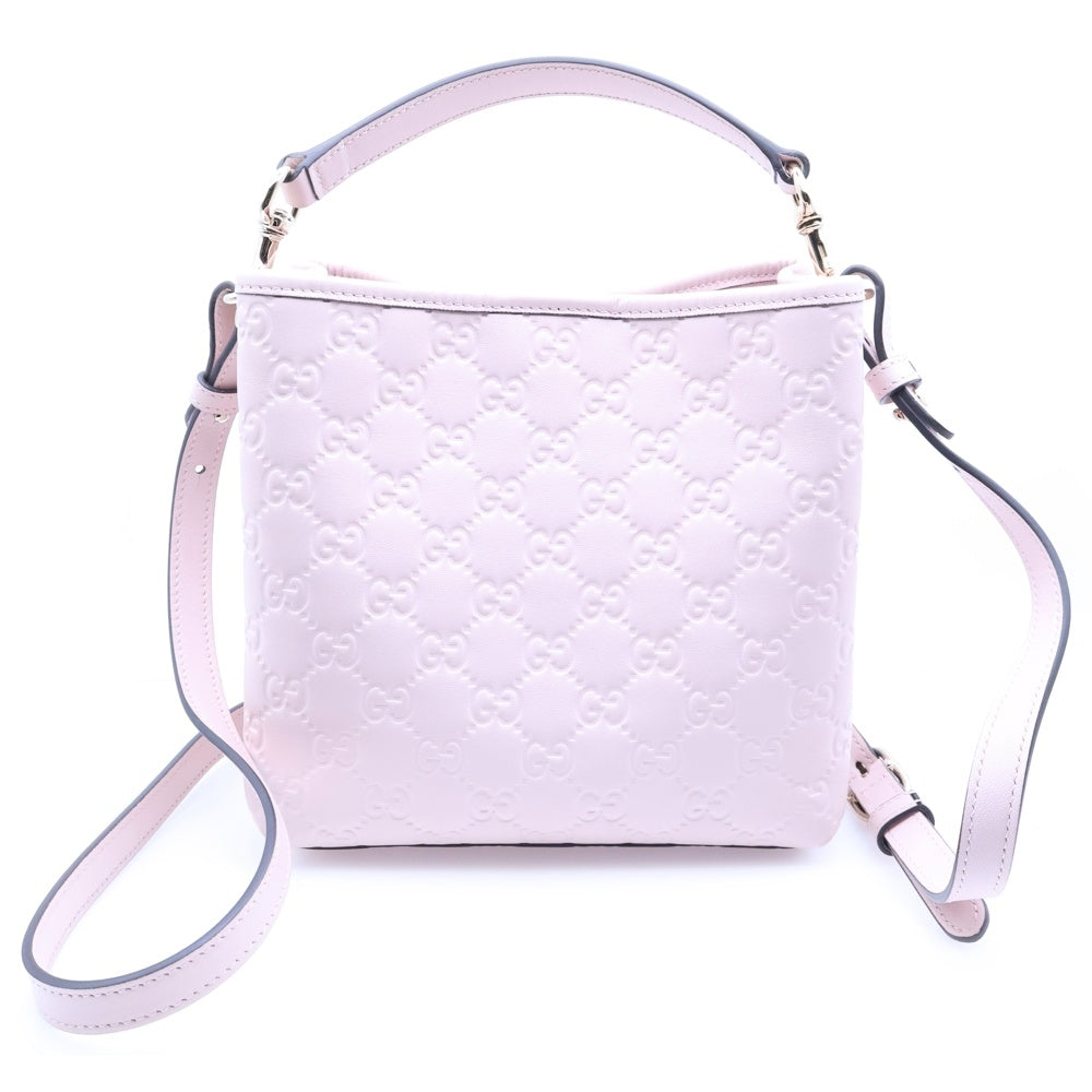GUCCI(グッチ) GGエンブレム スモール バケットバッグ ショルダーバッグ ハンドバッグ 2WAY ピンク GGレザー 815118