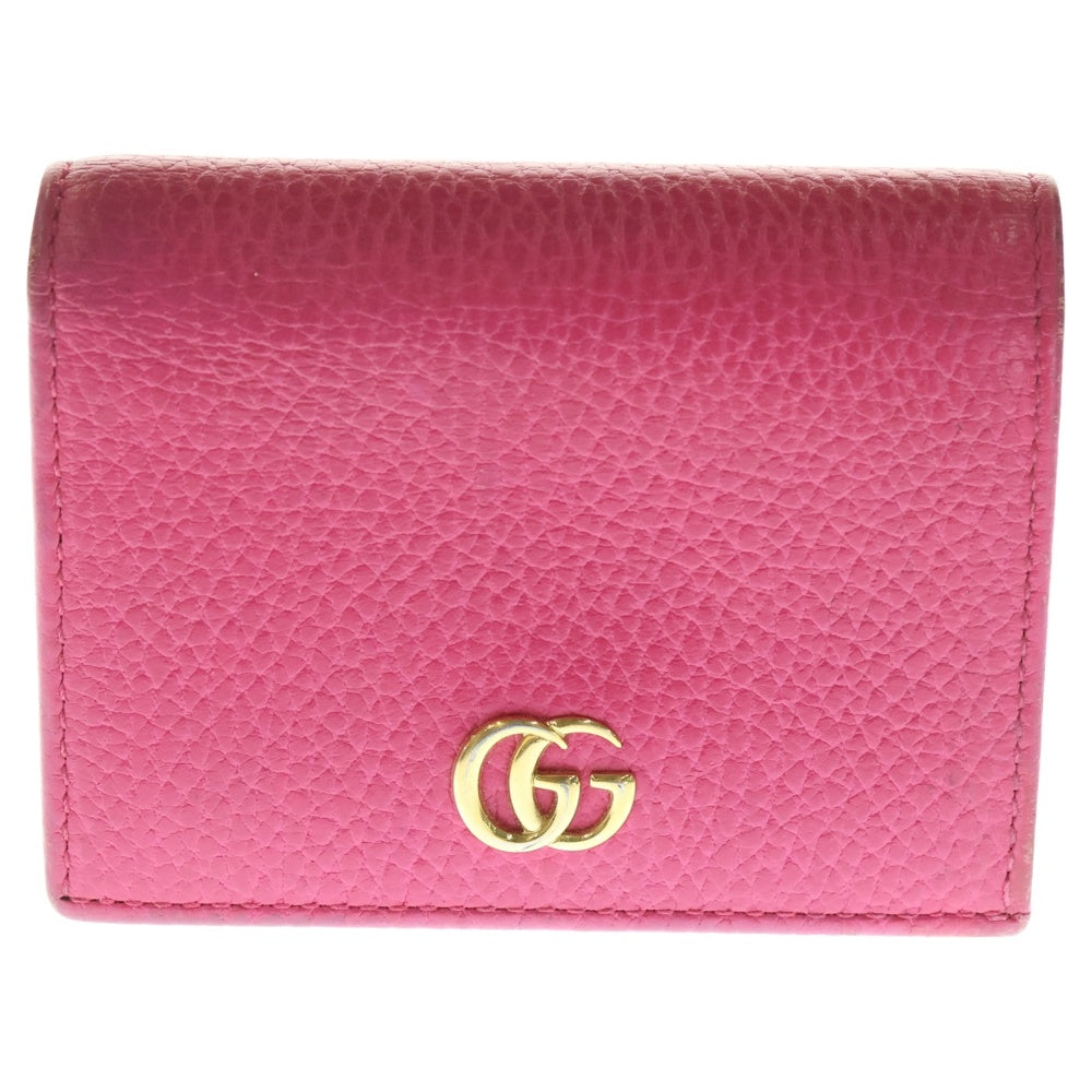 GUCCI(グッチ) GGマーモント 2つ折り財布 コンパクトウォレット カードケース ピンク レザー 456126 ゴールド金具