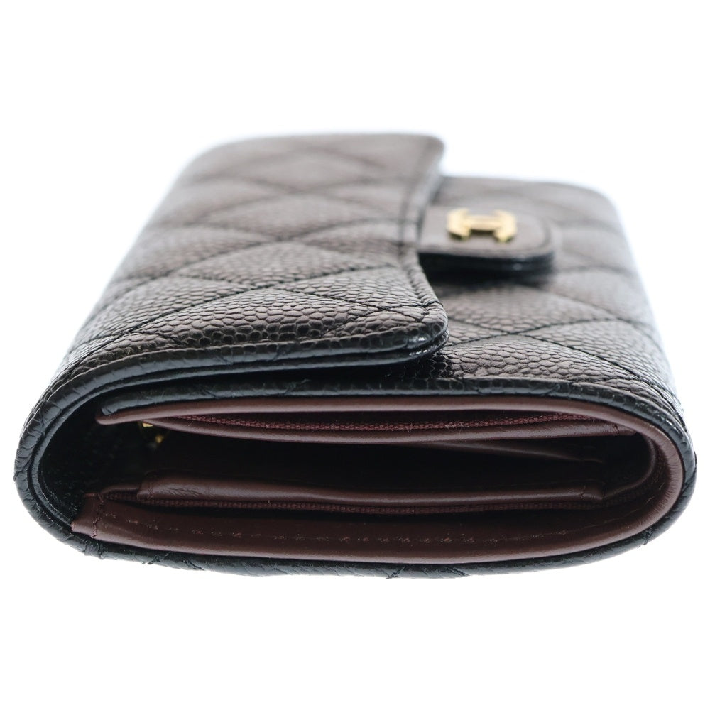 CHANEL(シャネル) マトラッセ ミディアム フラップウォレット ブラック キャビアスキン ゴールド金具 AP0232