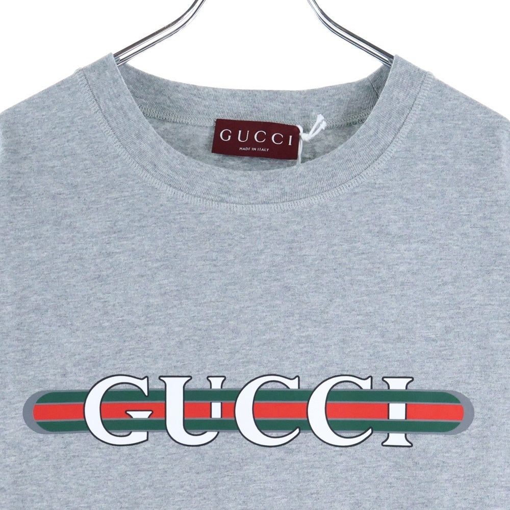 GUCCI(グッチ) 25SS ウェブストライプ ロゴプリントクルーネック半袖Tシャツカットソー グレー 784361 XJGM9