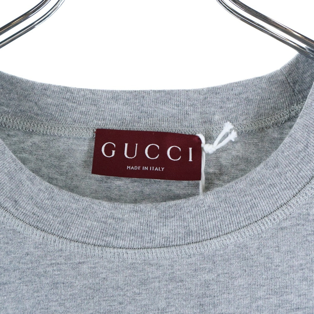 GUCCI(グッチ) 25SS ウェブストライプ ロゴプリントクルーネック半袖Tシャツカットソー グレー 784361 XJGM9