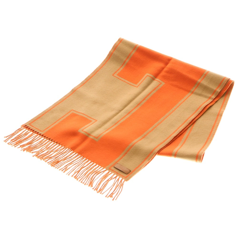 HERMES(エルメス) カザック クレドゥH マフラー カシミヤ オレンジ×ブラウン