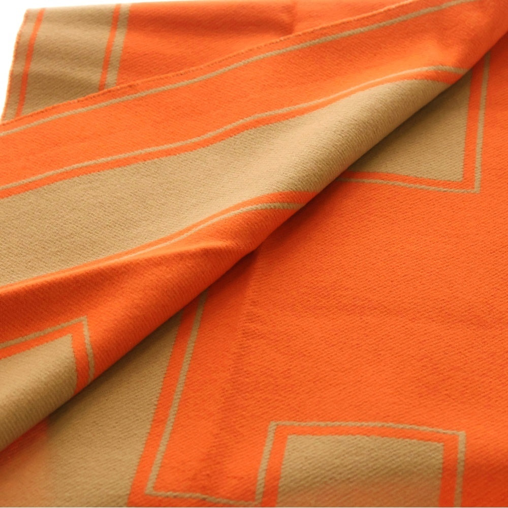 HERMES(エルメス) カザック クレドゥH マフラー カシミヤ オレンジ×ブラウン