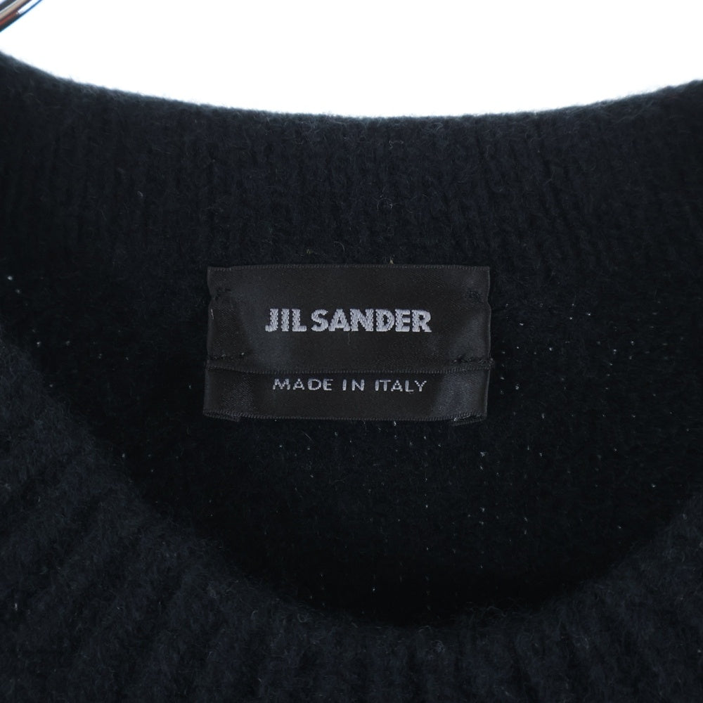 JIL SANDER(ジルサンダー) フロントジップ デザイン カシミヤ混 ウール クルーネック プルオーバー 長袖ニット セーター ブラック NM751118MY21016842