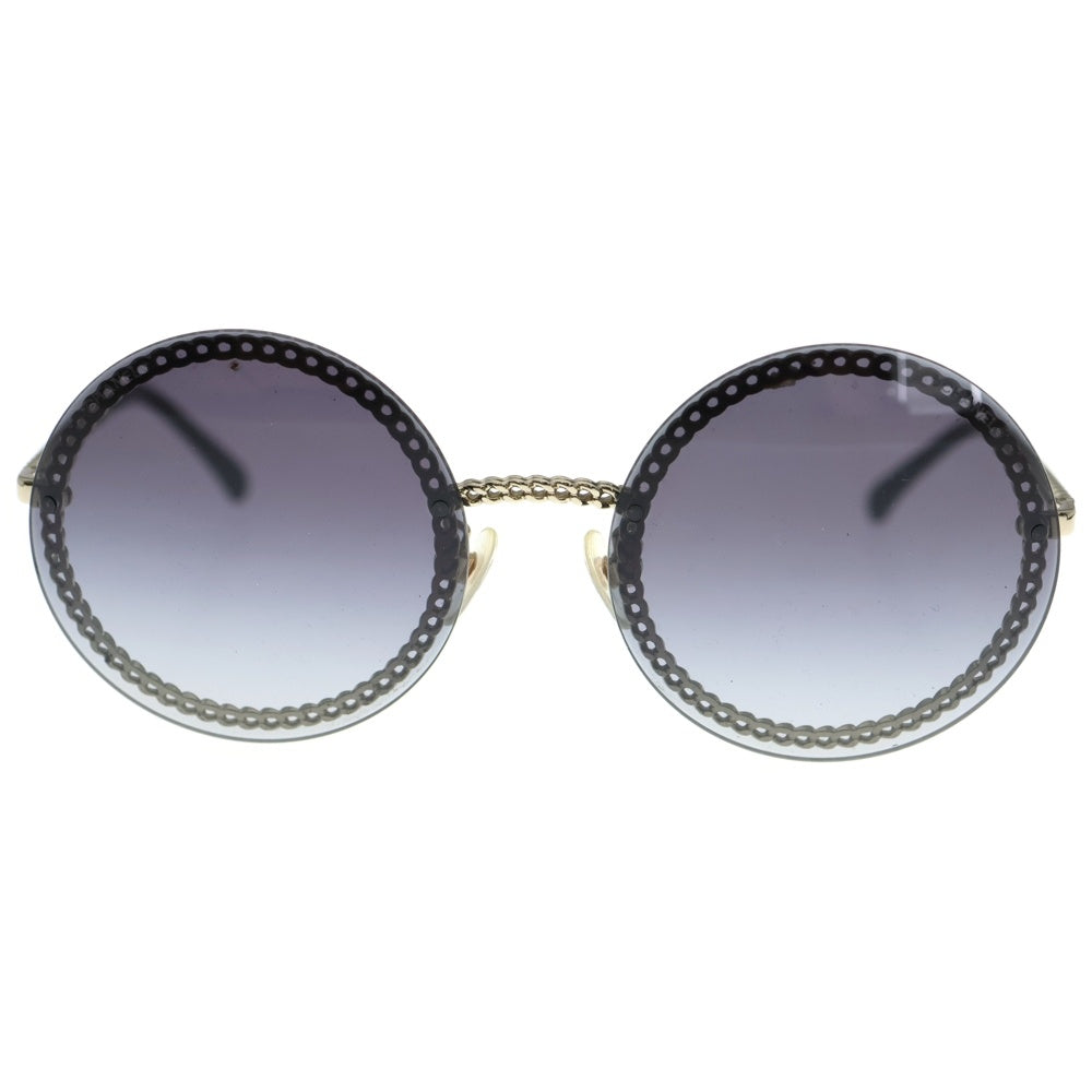 CHANEL(シャネル) ココマーク グラスチェーン付き ラウンドフレーム カラーレンズ サングラス メガネ 眼鏡 アイウェア ブラック/ゴールド 4245 C.395