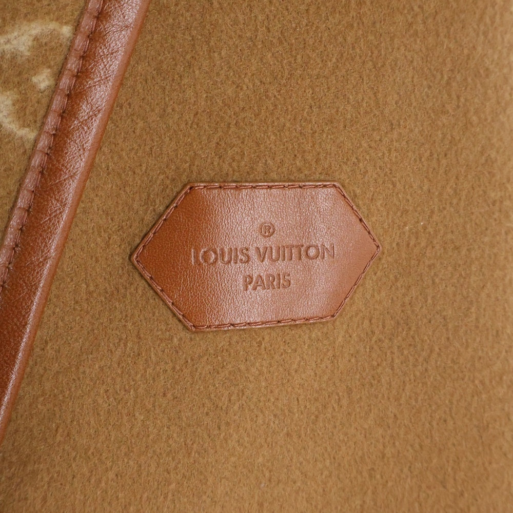LOUIS VUITTON(ルイヴィトン) モノグラム柄 レザートリム ベルテッド フーデッド シルク混 ウール ラップコート ブラウン レディース FJC020QWE