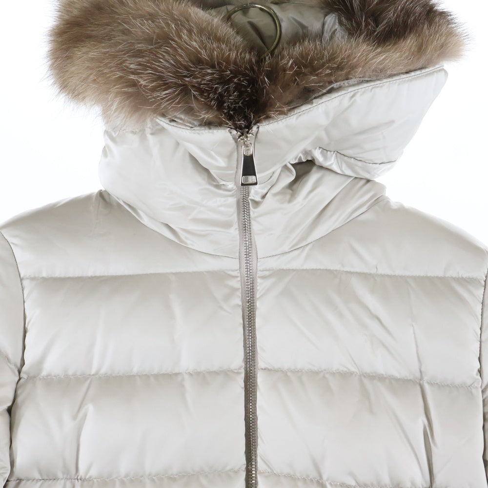 MONCLER(モンクレール) 22AW CUPIDONE キュピドン ワッペンロゴ ファー フーデッド ジップアップ ダウン ロング ジャケット コート アイボリー レディース H20931A00135 59685