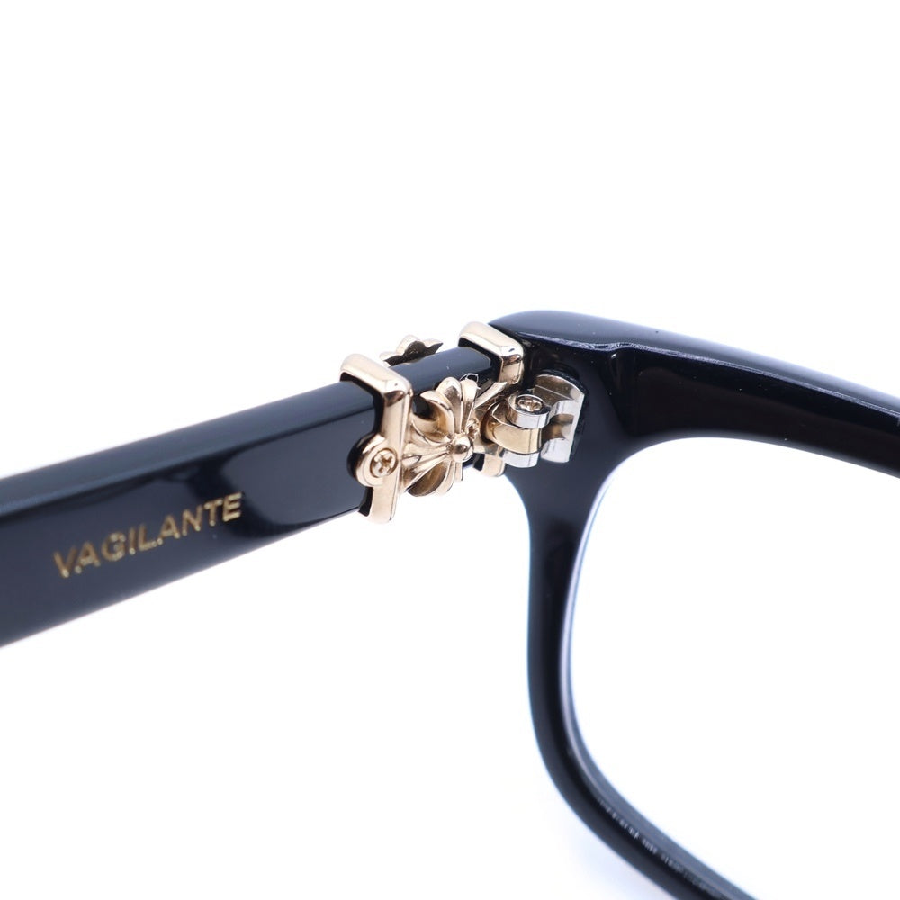 CHROME HEARTS(クロムハーツ) VAGILANTE ヴァジランテ クロステンプル スクエアフレーム クリアレンズ メガネ 眼鏡 アイウェア ブラック/ゴールド