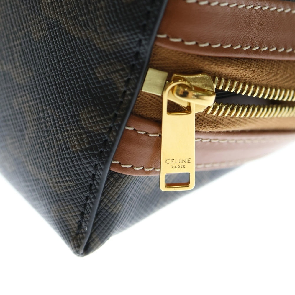 CELINE(セリーヌ) トリオンフ コスメティックポーチ ケース ブラウン PVCレザー ゴールド金具