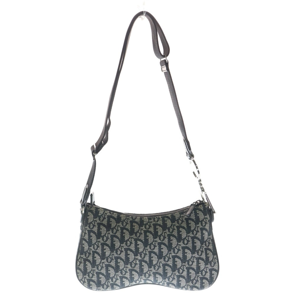 DIOR(ディオール) サドル ショルダーバッグ ネイビー レザー×キャンバス シルバー金具 レディース