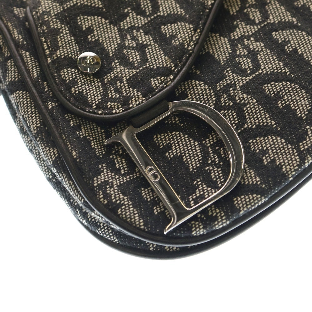 DIOR(ディオール) サドル ショルダーバッグ ネイビー レザー×キャンバス シルバー金具 レディース