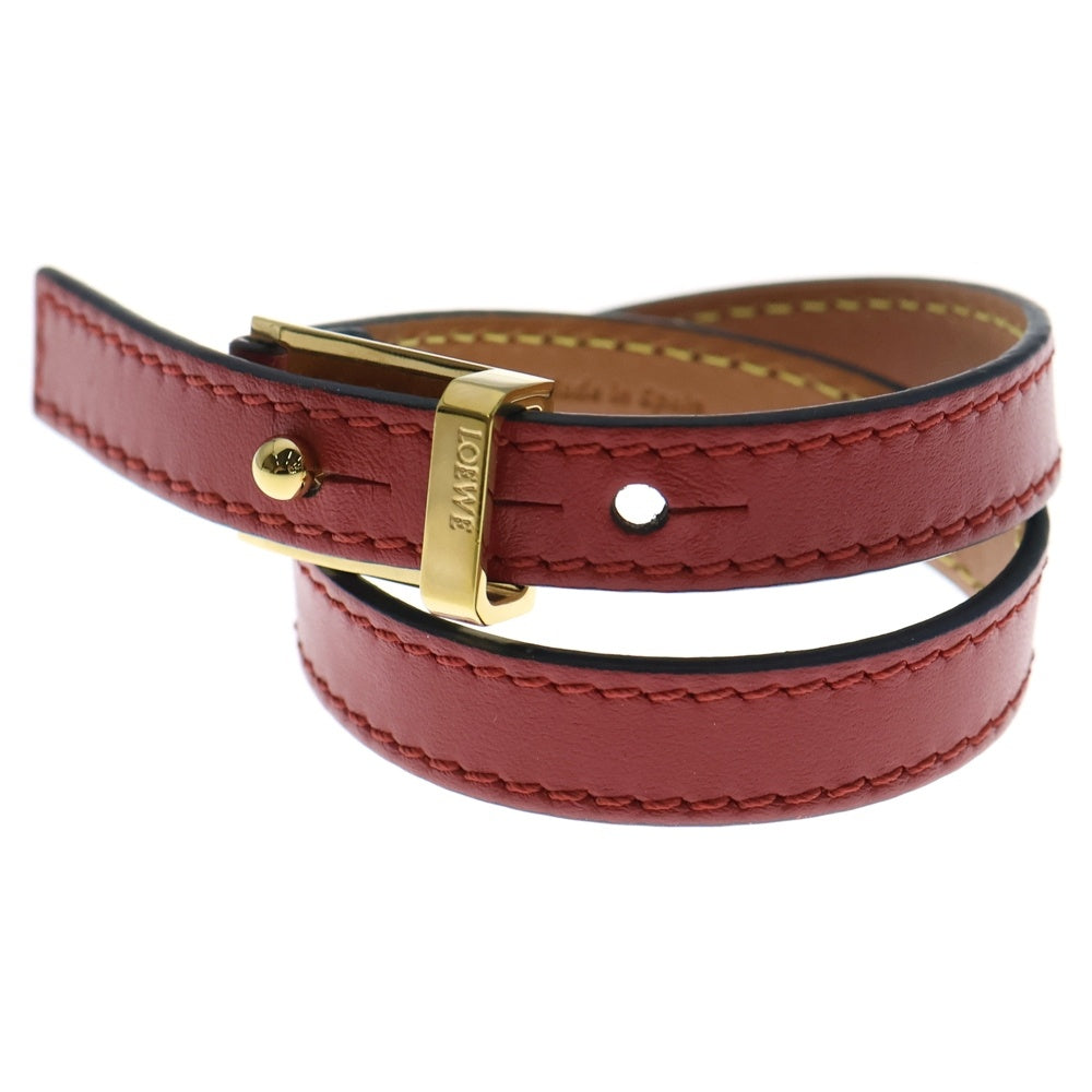 LOEWE(ロエベ) ダブルブレスレット ブラウン×レッド レザー ゴールド金具 レディース