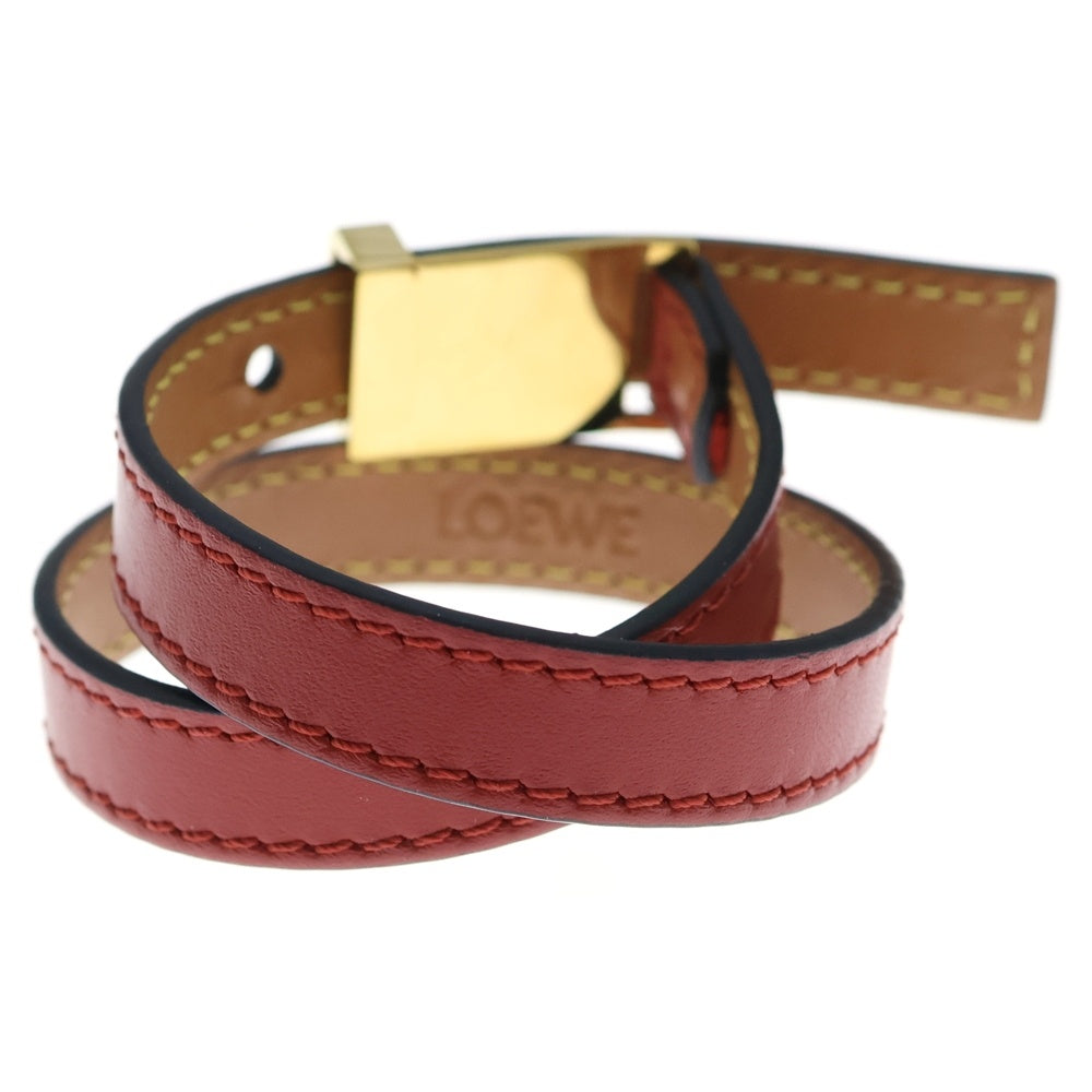 LOEWE(ロエベ) ダブルブレスレット ブラウン×レッド レザー ゴールド金具 レディース