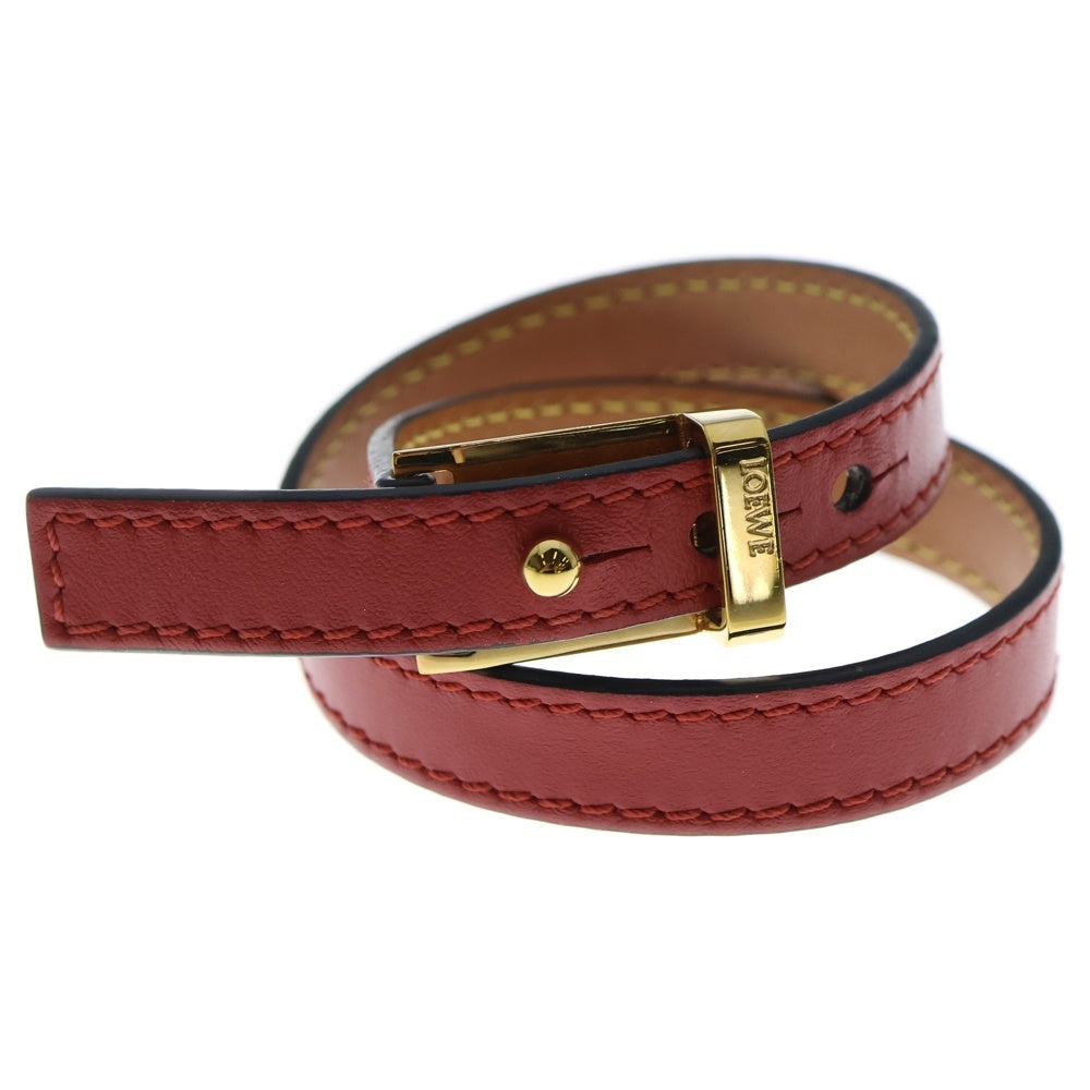 LOEWE(ロエベ) ダブルブレスレット ブラウン×レッド レザー ゴールド金具 レディース