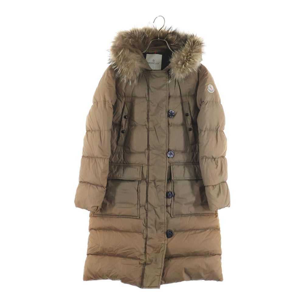 極美品 モンクレール フラメッテ ベージュ M ダウンコート ロング ワッペン MONCLER (モンクレール) フード収納 ボリュームネック ロングダウン