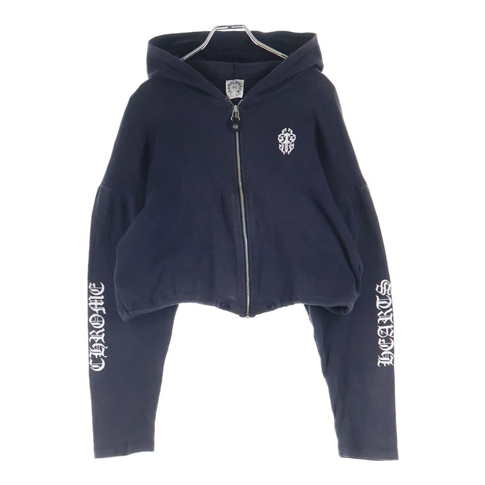 CHROME HEARTS(クロムハーツ) ダガープリント クロップド ショート丈 ジップアップスウェットパーカー フーディー ネイビー レディース