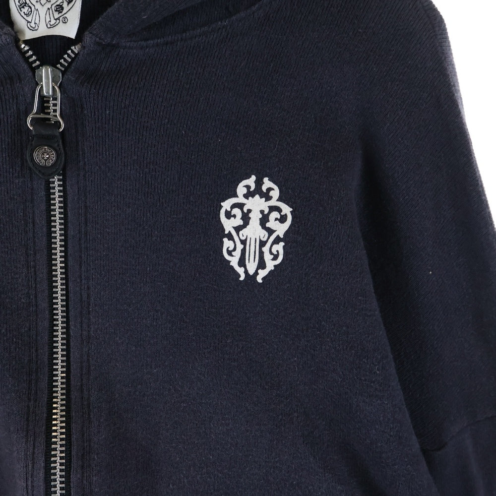 CHROME HEARTS(クロムハーツ) ダガープリント クロップド ショート丈 ジップアップスウェットパーカー フーディー ネイビー レディース