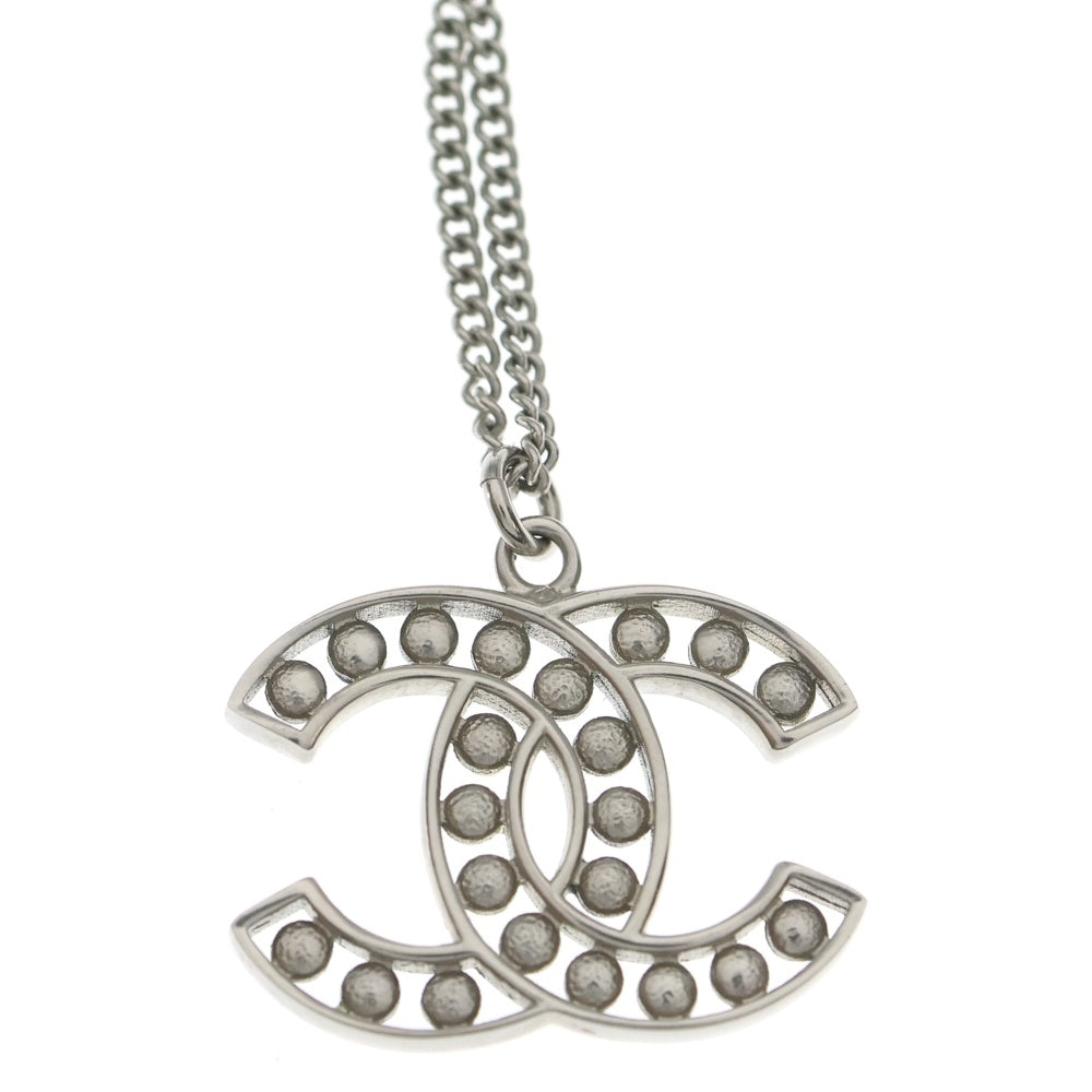 CHANEL(シャネル) ココマーク パール ペンダント ネックレス チェーン シルバー×ホワイト×ネイビー レディース