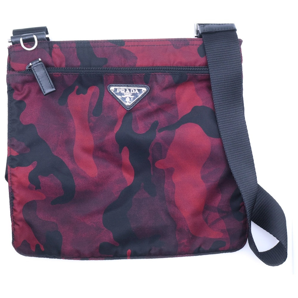 PRADA(プラダ) ナイロン ショルダーバック ミニバッグ レッド×ブラック ナイロン VA251M シルバー金具