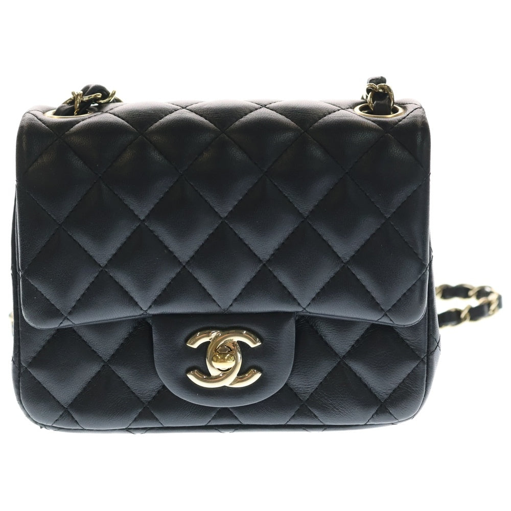 CHANEL(シャネル) ミニマトラッセ16 シングルフラップ シングルチェーン ショルダーバッグ ラムスキン ゴールド金具 ブラック レディース
