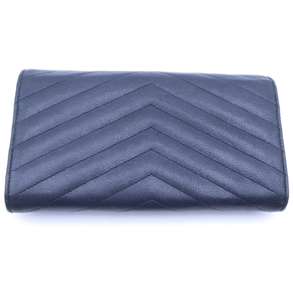 SAINT LAURENT PARIS(サンローランパリ) カサンドラ ロングウォレット 長財布 カードケース ネイビー レザー 372264 ゴールド金具 レディース